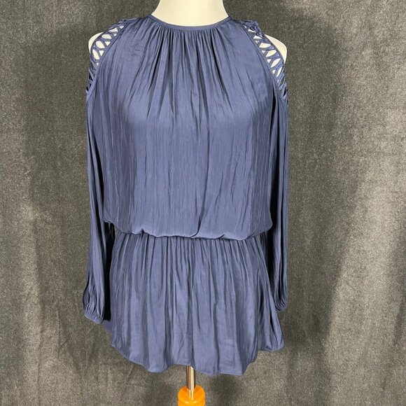 RAMY BROOK XS Navy Satin Cold Shoulder Mini Dress NWT - Picture 3 of 8